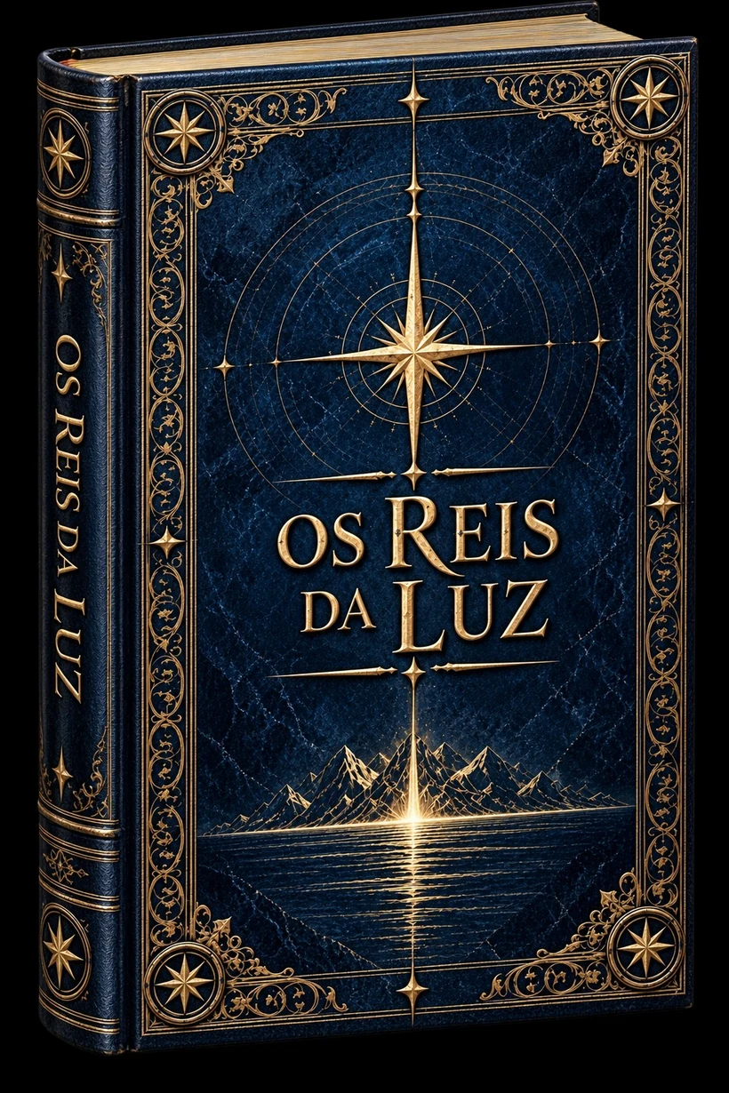 Capa ilustrada em azul e dourado de Os Reis da Luz